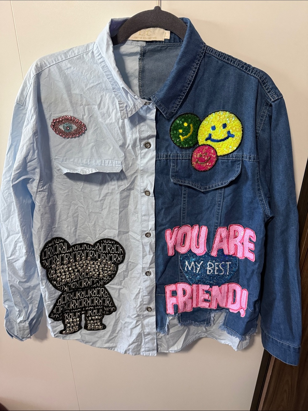 Kids Two-Tone Patchwork Denim & Cotton Jacket - Blue